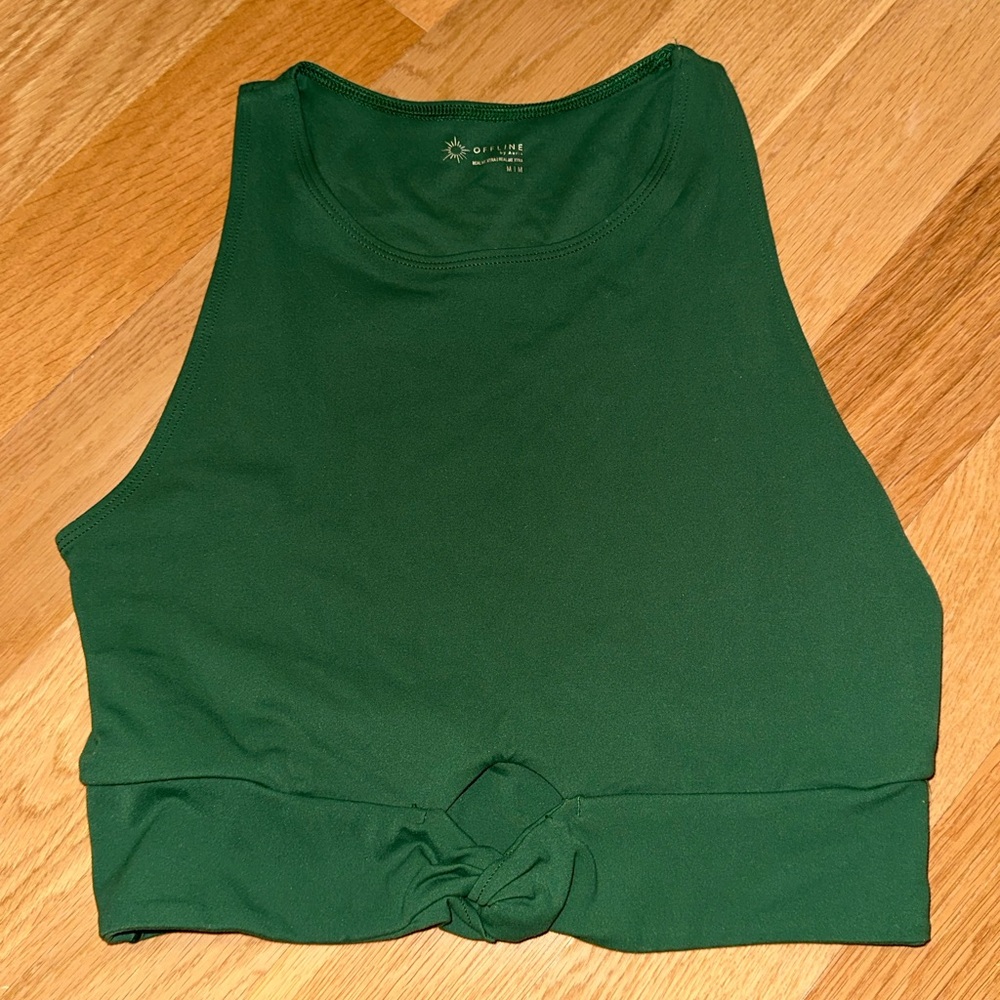 Aerie Forest Green Knot Front Crop Top